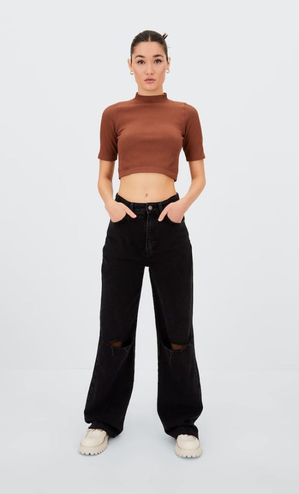 Black Slouchy Wideleg cutting Jeans
