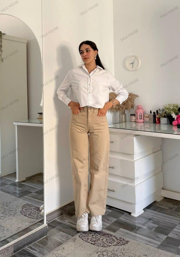 Wideleg Beige Jeans