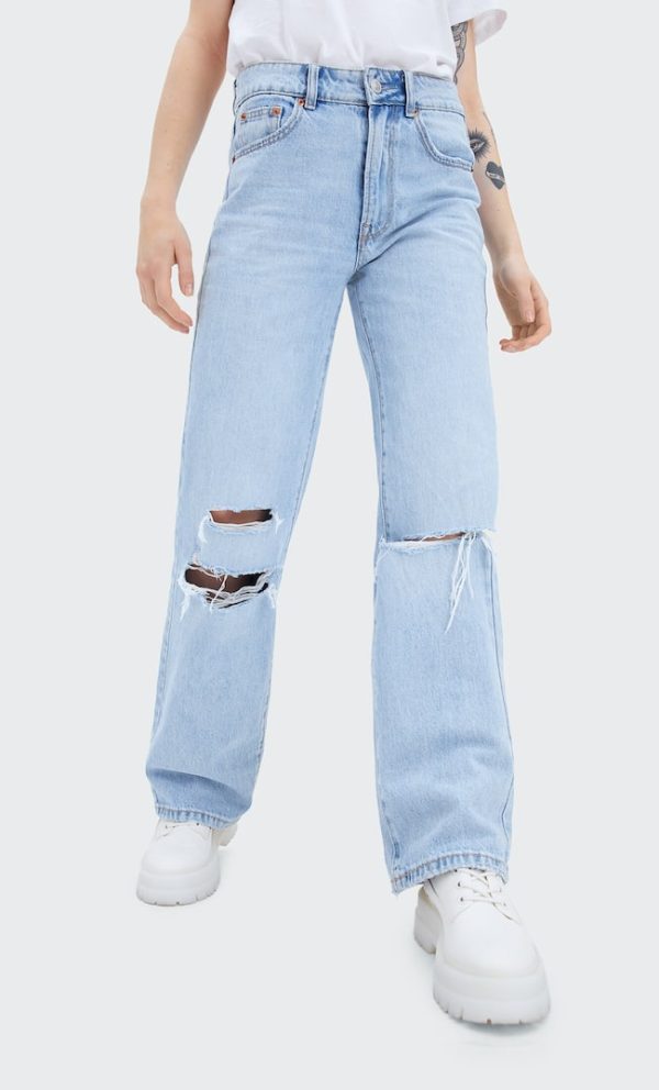 Straight Leg light Blue ripped 3